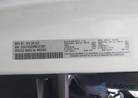 2022 Ram Promaster 2500 High Roof 159 Wb from USA, damaged, VIN 3C6LRVDGXNE121227